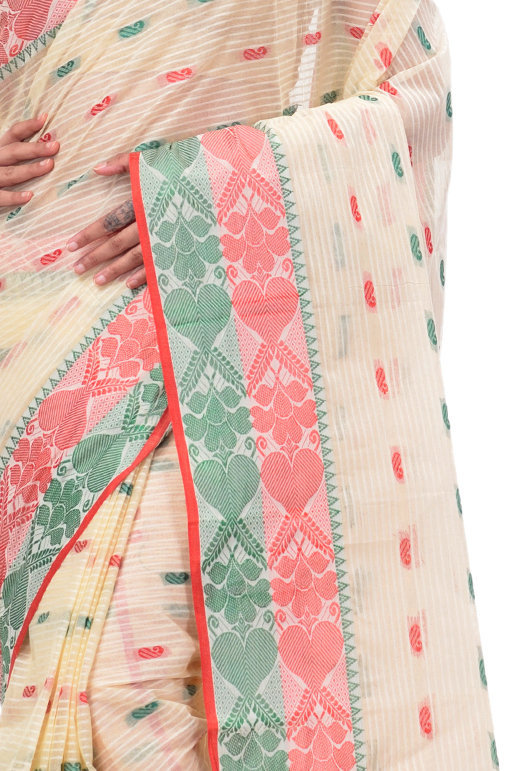 Red Green Pure Cotton Aged_Women Tant Saree (407)